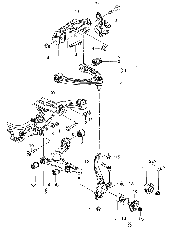 Схема поперечного рычага подвески, корпуса подшипника ступицы колеса