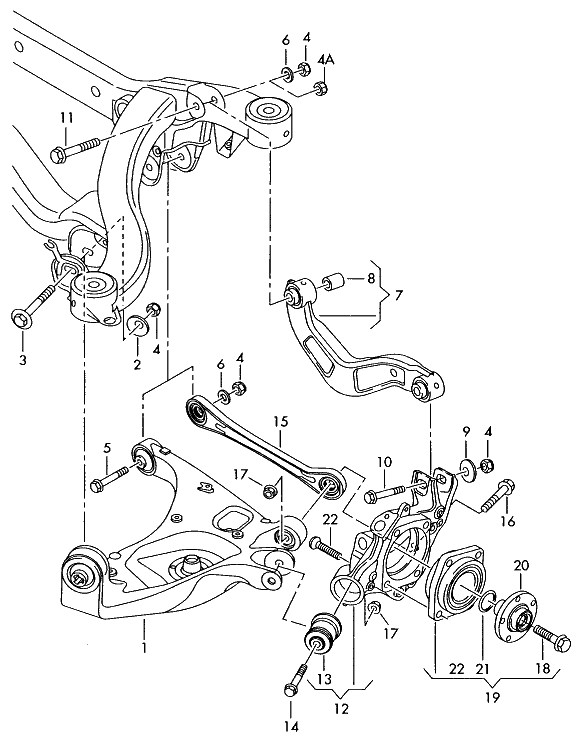 Схема рычага подвески (поперечного) и корпуса подшипника ступицы колеса автомобиля